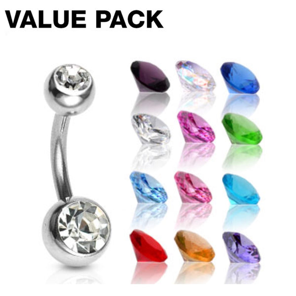 12-Piece Double Gem Belly Ring Value Pack