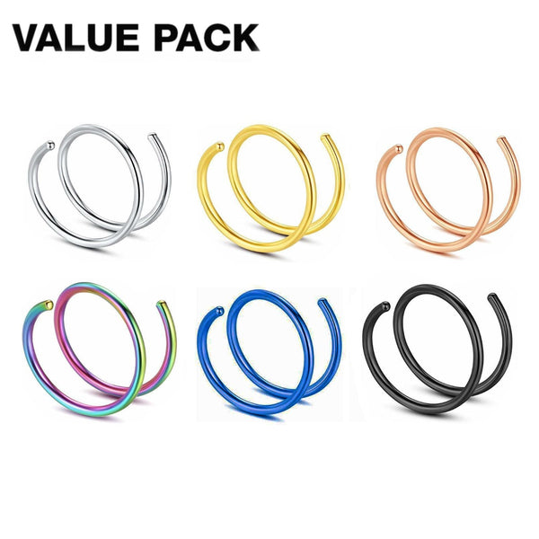 6-Piece Double Nose Hoop Value Pack