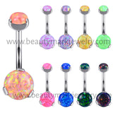 Double Prong Opal Internally Threaded Belly Ring