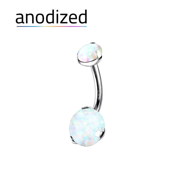 Anodized Double Opal Titanium Belly Ring
