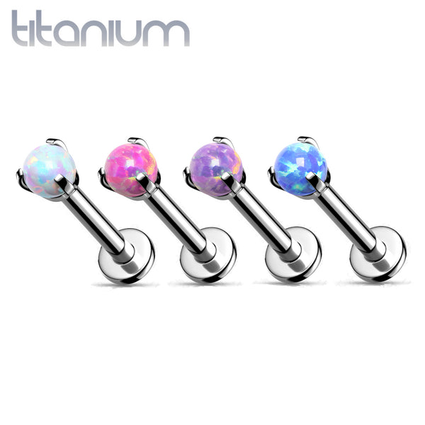 Opal Ball Claw Titanium Lip Ring