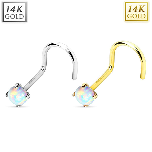 14k White Opal Nose Screw Ring Gold with Marking 20g