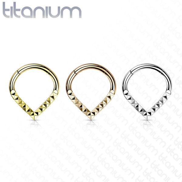 Pyramid Design Titanium Teardrop Hinged Ring