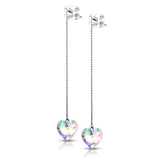 PAIR Iridescent Heart Threader Chain Earrings