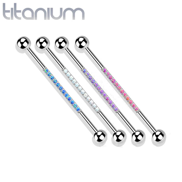Single Line Opal Titanium Internally Threaded Industrial Barbell